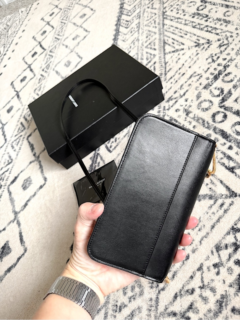 SOLD❗️YSL Cassandre mini black gold monogram chain crossbody bag phone holder - Picture 12 of 14